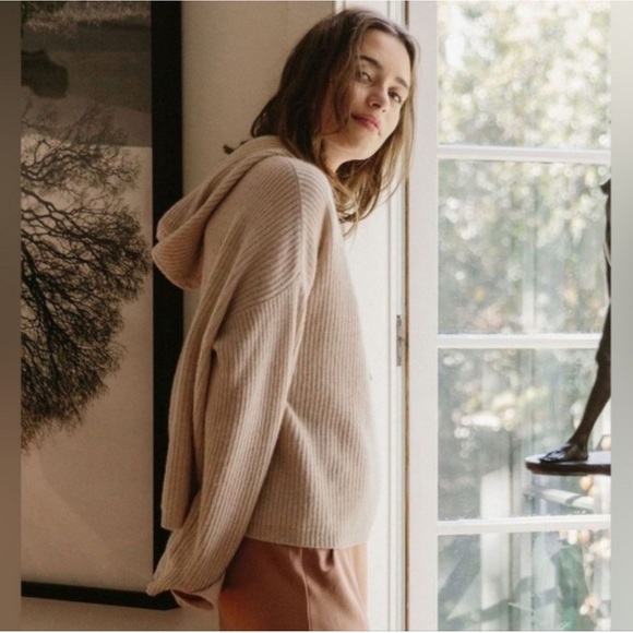 Jenni Kayne Cashmere Fisherman Hoodie Boxy Oatmeal Size Small EUC - Picture 9 of 10